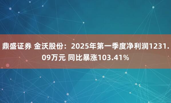 鼎盛证券 金沃股份：2025年第一季度净利润1231.09万元 同比暴涨103.41%