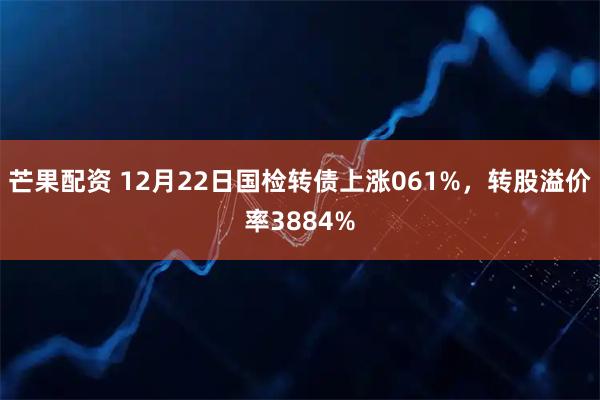 芒果配资 12月22日国检转债上涨061%，转股溢价率3884%